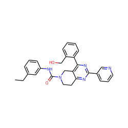 CCc1cccc(NC(=O)N2CCc3nc(-c4cccnc4)nc(-c4ccccc4CO)c3C2)c1 ZINC000071341738