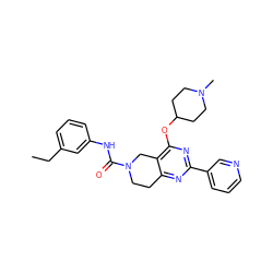 CCc1cccc(NC(=O)N2CCc3nc(-c4cccnc4)nc(OC4CCN(C)CC4)c3C2)c1 ZINC000095559875