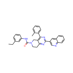 CCc1cccc(NC(=O)N2CCc3nc(-c4cnc5ccccc5c4)nc(-c4ccccc4C)c3C2)c1 ZINC000071331675