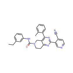 CCc1cccc(NC(=O)N2CCc3nc(-c4cnccc4C#N)nc(-c4ccccc4C)c3C2)c1 ZINC000071341512