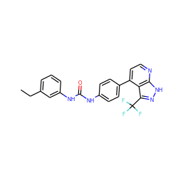 CCc1cccc(NC(=O)Nc2ccc(-c3ccnc4[nH]nc(C(F)(F)F)c34)cc2)c1 ZINC001772579291