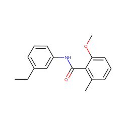 CCc1cccc(NC(=O)c2c(C)cccc2OC)c1 ZINC000114430588