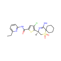 CCc1cccc(NC(=O)c2cc(Cl)c([C@]3(C)CS(=O)(=O)C4(CCCCC4)C(N)=N3)s2)n1 ZINC000217751587