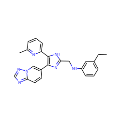 CCc1cccc(NCc2nc(-c3ccc4ncnn4c3)c(-c3cccc(C)n3)[nH]2)c1 ZINC000113391587