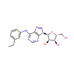 CCc1cccc(Nc2ncnc3c2ncn3[C@H]2O[C@H](CO)[C@@H](O)[C@H]2O)c1 ZINC000049792377