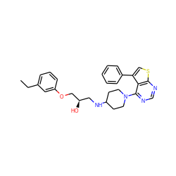 CCc1cccc(OC[C@H](O)CNC2CCN(c3ncnc4scc(-c5ccccc5)c34)CC2)c1 ZINC000064549014