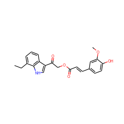 CCc1cccc2c(C(=O)COC(=O)/C=C/c3ccc(O)c(OC)c3)c[nH]c12 ZINC000002661099