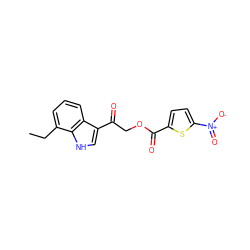 CCc1cccc2c(C(=O)COC(=O)c3ccc([N+](=O)[O-])s3)c[nH]c12 ZINC000003380947