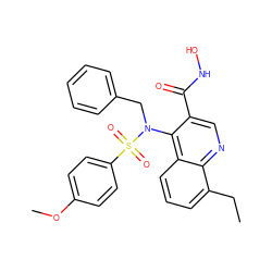 CCc1cccc2c(N(Cc3ccccc3)S(=O)(=O)c3ccc(OC)cc3)c(C(=O)NO)cnc12 ZINC000013489437