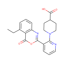 CCc1cccc2nc(-c3cccnc3N3CCC(C(=O)O)CC3)oc(=O)c12 ZINC000043079851