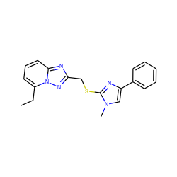 CCc1cccc2nc(CSc3nc(-c4ccccc4)cn3C)nn12 ZINC000113419826