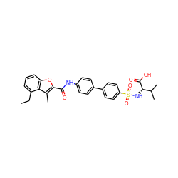 CCc1cccc2oc(C(=O)Nc3ccc(-c4ccc(S(=O)(=O)N[C@H](C(=O)O)C(C)C)cc4)cc3)c(C)c12 ZINC000043119883