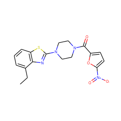 CCc1cccc2sc(N3CCN(C(=O)c4ccc([N+](=O)[O-])o4)CC3)nc12 ZINC000004583476