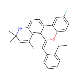 CCc1ccccc1/C=C1\Oc2ccc(F)cc2-c2ccc3c(c21)C(C)=CC(C)(C)N3 ZINC000013527193