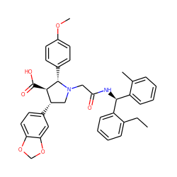 CCc1ccccc1[C@@H](NC(=O)CN1C[C@H](c2ccc3c(c2)OCO3)[C@@H](C(=O)O)[C@@H]1c1ccc(OC)cc1)c1ccccc1C ZINC000027196023