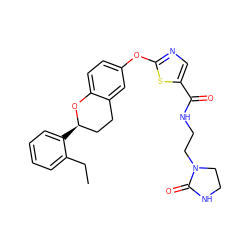 CCc1ccccc1[C@@H]1CCc2cc(Oc3ncc(C(=O)NCCN4CCNC4=O)s3)ccc2O1 ZINC000169710703