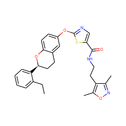 CCc1ccccc1[C@@H]1CCc2cc(Oc3ncc(C(=O)NCCc4c(C)noc4C)s3)ccc2O1 ZINC000169710705