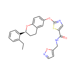 CCc1ccccc1[C@@H]1CCc2cc(Oc3ncc(C(=O)NCc4ccno4)s3)ccc2O1 ZINC000169710708