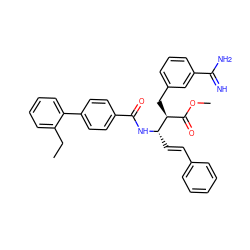 CCc1ccccc1-c1ccc(C(=O)N[C@@H](/C=C/c2ccccc2)[C@@H](Cc2cccc(C(=N)N)c2)C(=O)OC)cc1 ZINC000027519484