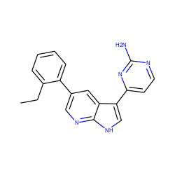 CCc1ccccc1-c1cnc2[nH]cc(-c3ccnc(N)n3)c2c1 ZINC001772605538