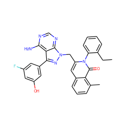 CCc1ccccc1-n1c(Cn2nc(-c3cc(O)cc(F)c3)c3c(N)ncnc32)cc2cccc(C)c2c1=O ZINC000088345927