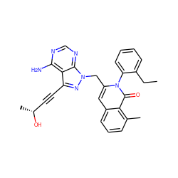 CCc1ccccc1-n1c(Cn2nc(C#C[C@@H](C)O)c3c(N)ncnc32)cc2cccc(C)c2c1=O ZINC000088345937