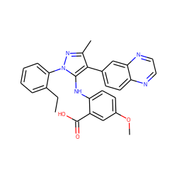 CCc1ccccc1-n1nc(C)c(-c2ccc3nccnc3c2)c1Nc1ccc(OC)cc1C(=O)O ZINC000064540303