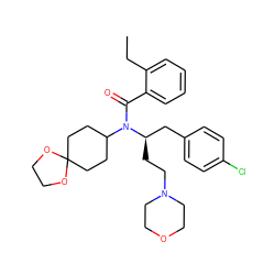 CCc1ccccc1C(=O)N(C1CCC2(CC1)OCCO2)[C@H](CCN1CCOCC1)Cc1ccc(Cl)cc1 ZINC000044406411