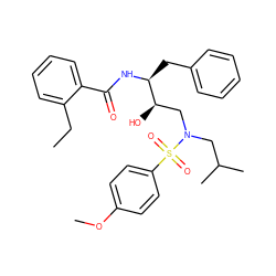 CCc1ccccc1C(=O)N[C@@H](Cc1ccccc1)[C@H](O)CN(CC(C)C)S(=O)(=O)c1ccc(OC)cc1 ZINC000027520072