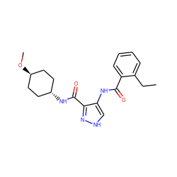 CCc1ccccc1C(=O)Nc1c[nH]nc1C(=O)N[C@H]1CC[C@H](OC)CC1 ZINC000299822291