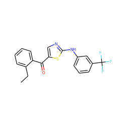 CCc1ccccc1C(=O)c1cnc(Nc2cccc(C(F)(F)F)c2)s1 ZINC000028335722