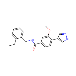 CCc1ccccc1CNC(=O)c1ccc(-c2cn[nH]c2)c(OC)c1 ZINC001772612558