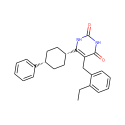 CCc1ccccc1Cc1c(=O)[nH]c(=O)[nH]c1[C@H]1CC[C@@H](c2ccccc2)CC1 ZINC000254133692