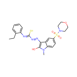 CCc1ccccc1N=C(S)N=Nc1c(O)n(C)c2ccc(S(=O)(=O)N3CCOCC3)cc12 ZINC000299812995