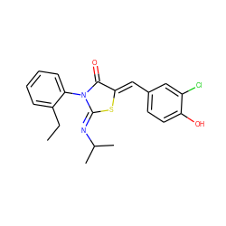 CCc1ccccc1N1C(=O)/C(=C/c2ccc(O)c(Cl)c2)S/C1=N\C(C)C ZINC000049089570