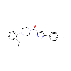 CCc1ccccc1N1CCN(C(=O)c2cc(-c3ccc(Cl)cc3)n[nH]2)CC1 ZINC000071317778