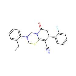 CCc1ccccc1N1CSC2=C(C#N)[C@@H](c3ccccc3F)CC(=O)N2C1 ZINC000004922729