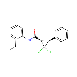 CCc1ccccc1NC(=O)[C@H]1[C@@H](c2ccccc2)C1(Cl)Cl ZINC000002188547