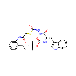 CCc1ccccc1NC(=O)CSC(=O)NNC(=O)[C@H](Cc1c[nH]c2ccccc12)NC(=O)OC(C)(C)C ZINC000029050413