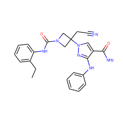 CCc1ccccc1NC(=O)N1CC(CC#N)(n2cc(C(N)=O)c(Nc3ccccc3)n2)C1 ZINC000222102992