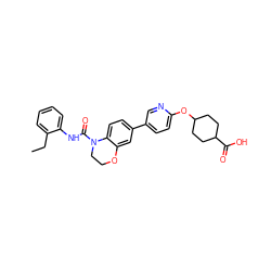 CCc1ccccc1NC(=O)N1CCOc2cc(-c3ccc(OC4CCC(C(=O)O)CC4)nc3)ccc21 ZINC000139478560