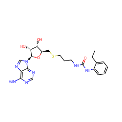 CCc1ccccc1NC(=O)NCCCSC[C@H]1O[C@@H](n2cnc3c(N)ncnc32)[C@H](O)[C@@H]1O ZINC000095555958