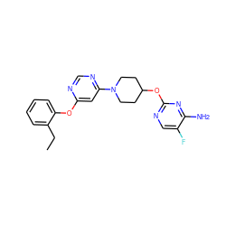 CCc1ccccc1Oc1cc(N2CCC(Oc3ncc(F)c(N)n3)CC2)ncn1 ZINC000049031866