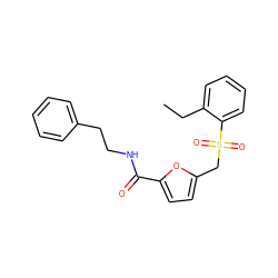 CCc1ccccc1S(=O)(=O)Cc1ccc(C(=O)NCCc2ccccc2)o1 ZINC000005042824