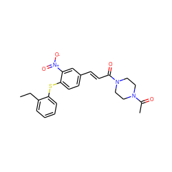 CCc1ccccc1Sc1ccc(/C=C/C(=O)N2CCN(C(C)=O)CC2)cc1[N+](=O)[O-] ZINC000013814858