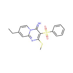 CCc1ccn2c(=N)c(S(=O)(=O)c3ccccc3)c(SC)nc2c1 ZINC000013528552