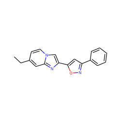 CCc1ccn2cc(-c3cc(-c4ccccc4)no3)nc2c1 ZINC000000152211