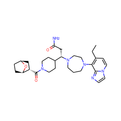 CCc1ccn2ccnc2c1N1CCCN([C@@H](CC(N)=O)C2CCN(C(=O)[C@H]3C[C@@H]4CC[C@H]3O4)CC2)CC1 ZINC001569989235