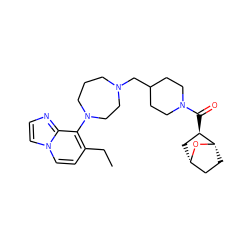 CCc1ccn2ccnc2c1N1CCCN(CC2CCN(C(=O)[C@@H]3C[C@H]4CC[C@@H]3O4)CC2)CC1 ZINC001772601812