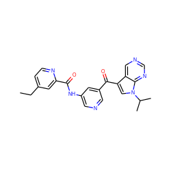 CCc1ccnc(C(=O)Nc2cncc(C(=O)c3cn(C(C)C)c4ncncc34)c2)c1 ZINC000169707967